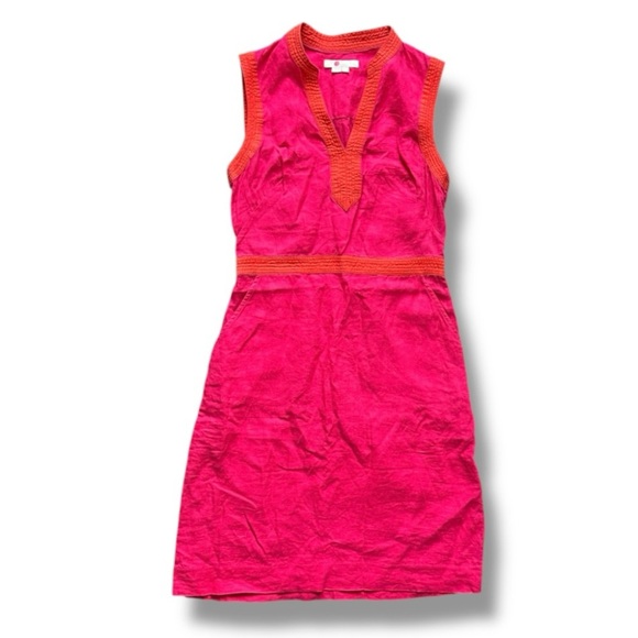 Boden Hot Pink Linen Notch Neck Sleeveless Shift Dress Women’s Size 6 Summer - Picture 2 of 16